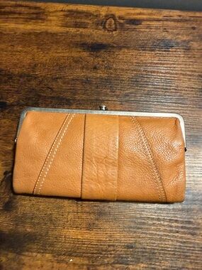 HOBO Lauren Double Frame Clutch Wallet Brown Leather